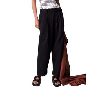 Free People Black Needed Breaking Trouser,  12, Cuffed, Wide-leg, Mid-Rise